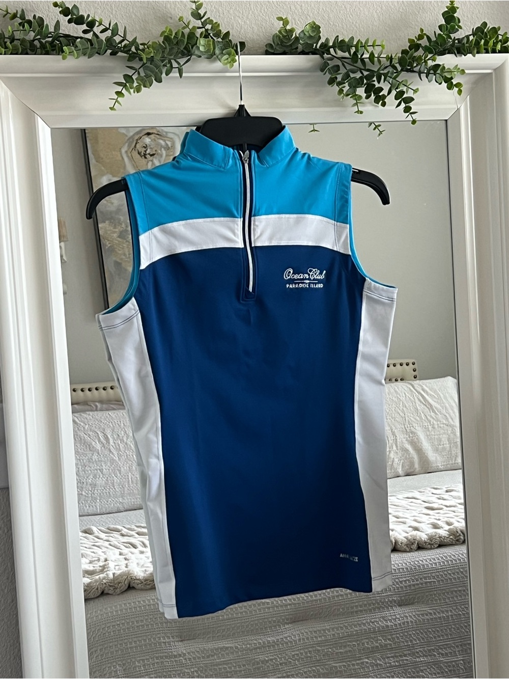 Cutter & Buck Annika Colorblock Zip Golf Polo - Navy, Teal & White